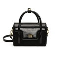 Elegante borsa a tracolla nera con texture miste e dettagli in metallo dorato lucido - Nero