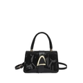 Black matte square handbag with embossed letters and a stylish gold triangle buckle - Black