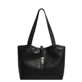 Bolso tote grande de cuero trenzado negro para mujer con herrajes dorados y correas - Negro
