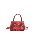 Classic red printed leather crossbody bag with elegant gold D-shaped buckle and top handle - Red