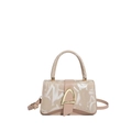 Chic beige textured handbag with white print, curved base and gold D-ring buckle - Khaki