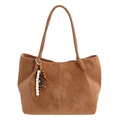 Borsa tote marrone in finta pelle da donna con ciondolo di perline sul manico - Marrone Con Ciondolo
