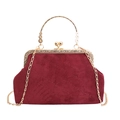 Vintage bordeauxrote Wildledertasche mit Goldrahmen und Rich Rabbit Prägung - Rot