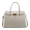 Classic cream white textured leather Kelly bag with golden hardware and adjustable strap - White