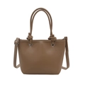 Retro braune PU-Leder Eimertasche mit geknotetem Griff und verstellbarem Riemen für Damen - Khaki
