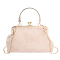 Retro cremefarbene Muscheltasche mit Rich Rabbit Prägung und goldenem Metallgriff - Khaki