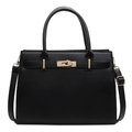 Structured black cross-grain leather Kelly bag with golden twist lock and adjustable strap - Black