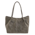 Borsa tote minimalista capiente in pelle scamosciata grigio scuro con spalline sottili - Verde (Senza Ciondolo)