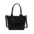 Glänzende schwarze Eimertasche aus Lackleder mit Griffen und Schultergurt - Schwarz