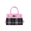 Bolso de mano en cuero rosa y tela de cuadros grises con hebilla metálica y asa - Rosa