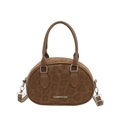 Piccola borsa rotonda leopardata marrone con logo e tracolla rimovibile in pelle PU - Marrone
