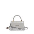 Mini borsa a tracolla grigio chiaro con scritta fashion e manico superiore stile inverno 2025 - Grigio