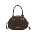 Elegante borsa ovale a tracolla con stampa leopardata e logo Creative Cat stampato - Marrone