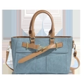 Borsa chic in denim blu lavato con finiture in pelle marrone e fibbia metallica - Blu e Marrone