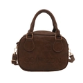 Vintage brown leather handbag with embossed letters and cylindrical handle in a retro style - Brown