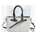 Borsa a mano chic in pelle bicolore bianco e nero con dettagli dorati e tracolla - Bianco