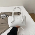 Sac fourre-tout minimaliste en cuir PU blanc avec poignées nouées et lettrage argent - Blanc