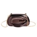 Glossy coffee brown acrylic clutch bag with round handle and gold chain strap - Mirror Clutch / Brown