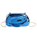 Metallic blue mirror acrylic clutch with irregular curved design and gold bead chain - Mirror Clutch / Blue