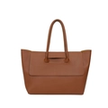 Classic brown leather large tote bag with unique flap and handle detail for daily use - Tan