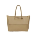 Fashionable beige tote bag with a minimalist flap cover and sleek double straps - Khaki
