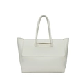 Minimalist creamy white tote bag with circular cutout handle and smooth leather finish - White