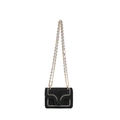 Mini borsa a tracolla in pelle scamosciata nera con cuciture a onda e catena oro - Nero