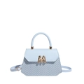 Borsa a tracolla intrecciata azzurra con finiture in pelle e fibbia in metallo a M - Blu