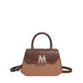 Brown contrast-color crossbody bag with herringbone texture and metallic M logo - Brown