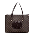 Grand sac cabas vintage marron foncé avec motif monogramme et détails dorés élégants - café