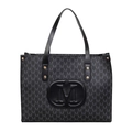 Sac cabas vintage minimaliste avec motif M gris et logo embossé sur fond blanc - Noir