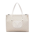 Sac fourre-tout crème avec monogramme lettre M marron et rivets dorés élégants - Blanc Cassé
