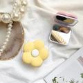 Floral portable compact makeup mirror in pink and yellow with matte finish and foldable design - Yellow