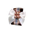 Fiocco per capelli con nastro scozzese e orsetto in oro rosa su sfondo bianco - Orsetto Cicciottello Con Fiocco a Scacchi