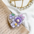 Dettaglio del supporto per telefono a cuore glitterato con simpatica coniglietta viola - Coniglio di Frutta - Viola / Viola