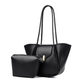 Elegante conjunto de bolso tote negro con hebilla dorada y estuche a juego - Negro