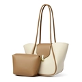 Chic cream and tan tote set with gold swivel lock and matching pouch on white background - 2Pcs Set With Pouch / Apricot