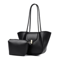 Ensemble cabas et pochette en simili cuir noir avec boucle en métal doré chic - Ensemble de 2 pièces avec pochette / Noir