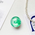 Round laser galaxy glass phone socket with green and white marble resin texture - White Base Stand / Crystal Glass Style-Round-Ink Wash Green