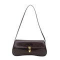 Deep brown glossy patent leather baguette bag with a stylish gold metal ring clasp buckle - Brown