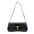Glossy black patent leather underarm bag with gold oval clasp and sleek rectangular frame - Black