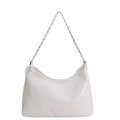 Beige Halbmond-Schultertasche aus Leder mit Silberkette und minimalistischem Design - Groß / Weiß
