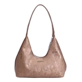 Borsa tote a mezzaluna in bronzo metallizzato testurizzato con cerniera argentata - Marrone
