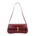 Retro burgundy patent leather shoulder bag with oval gold buckle and underarm strap - Red