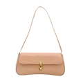 French retro nude pink patent leather underarm bag with gold metal clasp buckle - Khaki