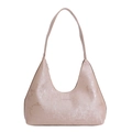 Borsa hobo a mezzaluna rosa metallizzato con pieghe verticali e tracolla rimovibile - Cachi