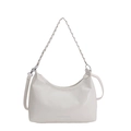 Minimalist off-white leather hobo bag with gold chain strap and adjustable shoulder belt - White Small