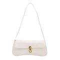 Glossy white patent leather shoulder bag with elegant oval gold buckle lock - White