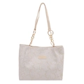 Chique beige shopper met geplooide textuur en gouden ketting schouderband op wit - Zonder Hanger / Wit