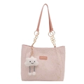 Bolso tote rosa con bordado de estrellas y colgante de nube en vista frontal - Con Ornamento / Rosa